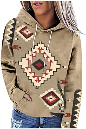 Žene 2023 Kapuljača s kapuljačom V-izrez Duksevi Pulover Dukseri Casual Western Aztec dugih rukava majice