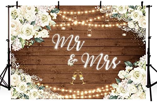 MEHOFOND 10x7ft bijeli cvjetni Mr & amp ;Mrs ukrasi za angažman pozadina parovi vjenčanje drvena pozadina mlada i mladoženja zaručena