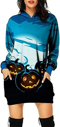 Halloween Pumpkin Face duksevi za žene Hooded Lounge Dugi rukav Oversized Loose Dress with Pocket
