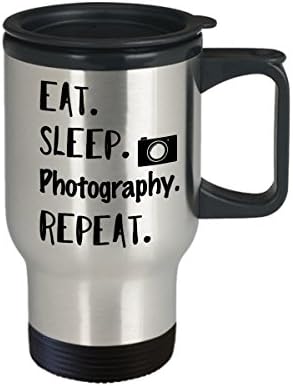 Fotografija putne šalice za kafu, jedite momatiku za spavanje Ponovite, smiješne hobi poklone Ideja za žene Muškarci Fotograf