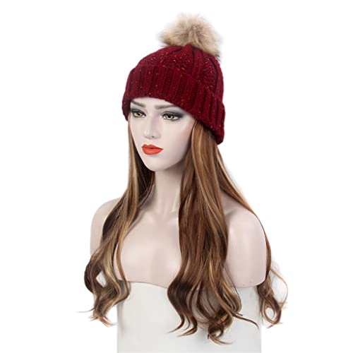 KLKKK modni evropski i američki ženski šešir za kosu crvena pletena kapa perika duga kovrčava smeđa perika i šešir