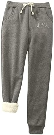Ležerne dukseve za žene čvrste tople šerpe obložene hlače srca Ispis labavih fit joggers fleece pidžamas hlače aktivne odjeće