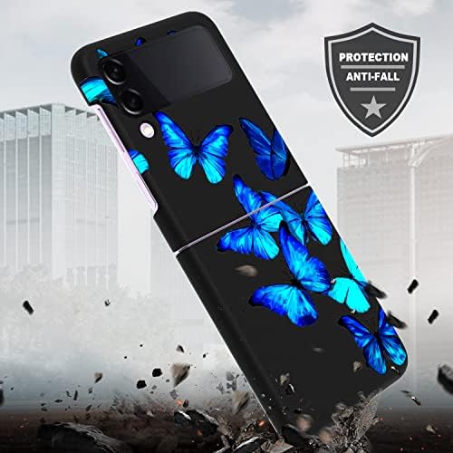 Fcclss futrola za mobilni telefon Samsung Galaxy Z Flip 3, Samsung Z Flip 3 Case Slim PC Crystal Black Case Cover Luxury Blue Butterfly, Shockproof Protective For Men Women