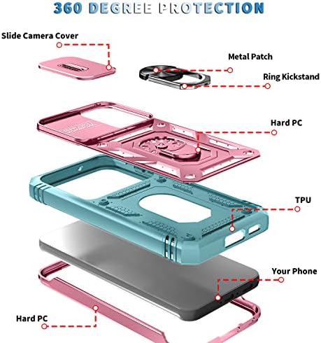 Kompatibilan je sa Samsung Galaxy S23 futrolom, teškim dužnom 3 u 1 punim tijelom Čvrsto sredstvo otporan na udarce Hard PC mekani gumeni branik pad za zaštitni telefon za galaxy s23 5g futrola -pink