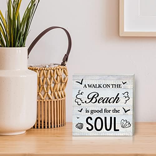 Šetnja plažom je dobra za duševna kutija za drvo Potpisuje kućna dekoracija rustikalna kuća na plaži Drvena kutija Znak blok plaketa