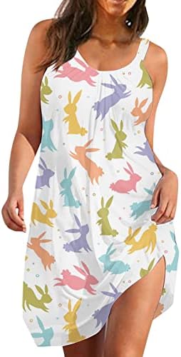 Cggmvcg Uskršnje haljine za žene ljetne rukavice Bunny Egg Print Mini Tank haljina Strappy Casual Sun Dress Women