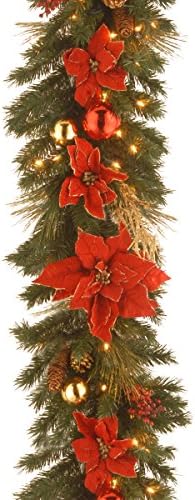 Nacionalna stabla kompanije Pred-LIT ArtIficial Božić Garland Dekorativna kolekcija | Izletio mešovitim ukrasima i bijelim svjetlima | Početna Spun - 9 ft