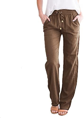 MTSDJSKF PLUS Posteljine posteljine, obične lanene pantalone sa otvorenim labavim strukom visokog struka sa džepovima Ženske hlače