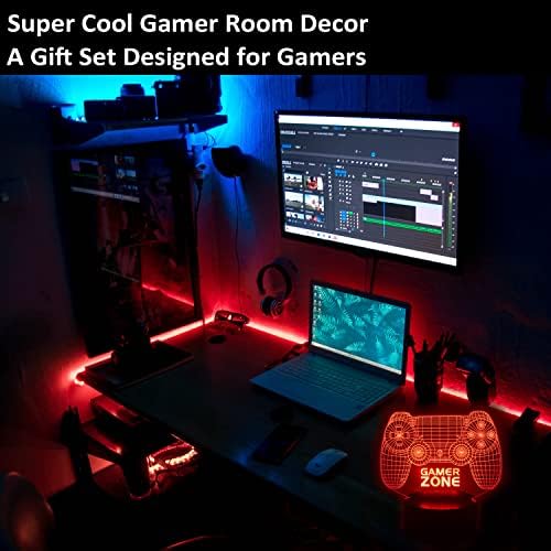 Pefek Gamer poklon igra ikona noćno svjetlo dekor sobe, 3D LED Iluzijska lampa 16 boja, PC Video igre za muškarce Dječaci Djevojčice