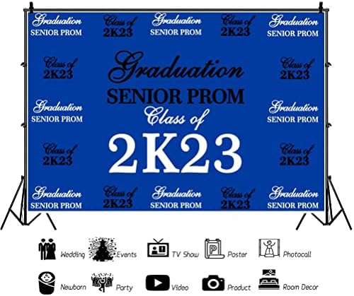 Plava diplomatska pozadina 10x8ft Klasa tkanine 2023. Fotografija pozadina Senior Prom Događaji 2K23 Koremonija diplomske mature Backdrop