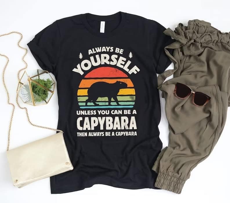 Retro Vintage uvek budi svoj kapibara Sunset majica, kapibara košulja pokloni za ljubitelja životinja