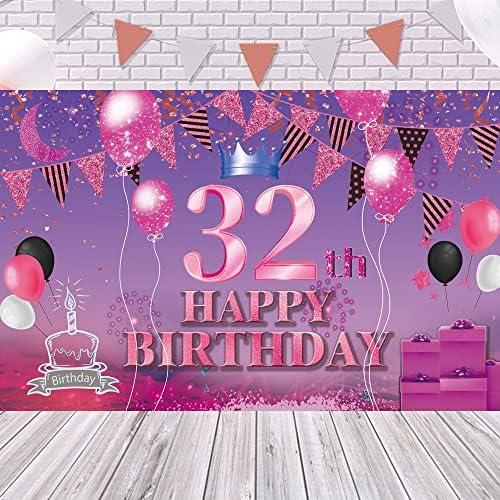 Sretan 32. rođendan pozadina Banner Pink ljubičasta 32. znak Poster 32 Rođendanska zabava potrepštine za godišnjicu Photo Booth fotografija