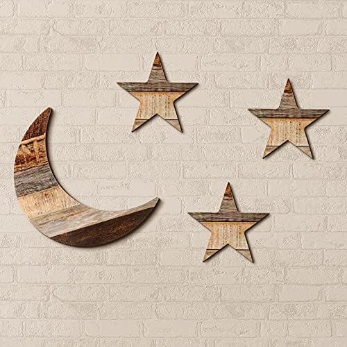 4 komada Star oblik drvenih znakova i drveni mjesec set Set Sellhouse Star Zidni ukras Rustikalni mjesec viseći zidni znak za domaću
