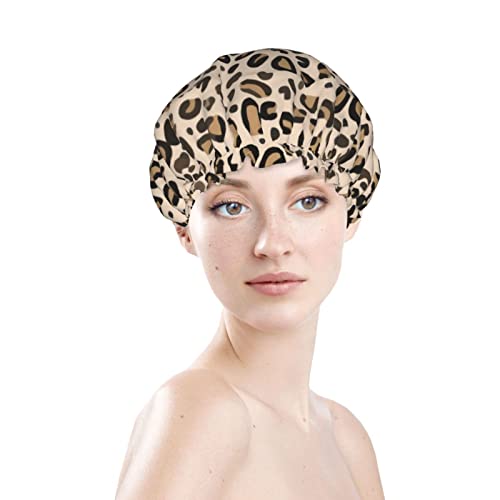 Žene za višekratnu tehničku hajnu ham za kosu Leopard Print Prirodni lov Dvostruki slojevi Vodootporna kapa za tuširanje kap