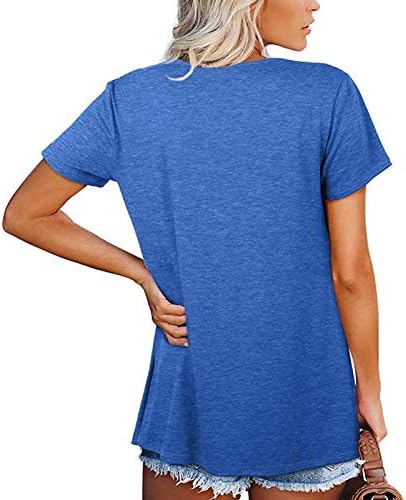 Ženska ležerna majica u boji V-izrez Flowy Vintage ženska solidna izlaska vrh TOP T kratkih rukava za bluzu