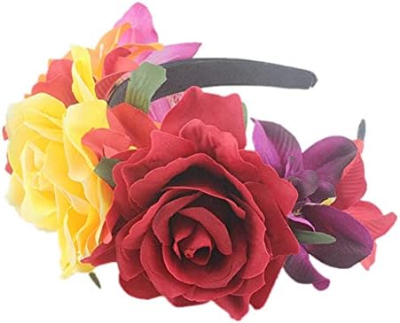 QUUPY Meksička cvjetna kruna traka za glavu Halloween Hairband Rose Flower Crown Headpiece Floral Hair Accessories za Cosplay Carnival