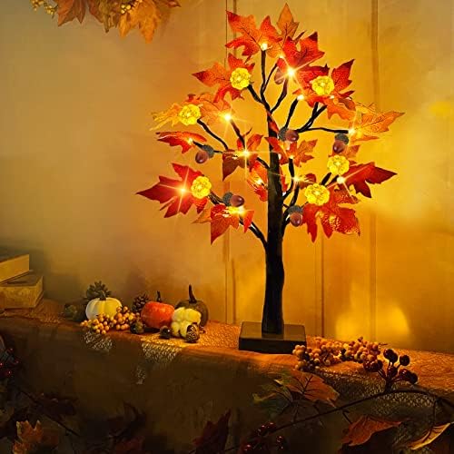 [TIMER] LED maple pad pada dekor Dan zahvalnosti 24 svetla za bateriju, tamnoputna stabla bundeve žičane ukrase za jesen Halloween