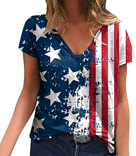 4. jula majice za žene Casual ljetne majice sa američkom zastavom kratki rukavi V-izrez zvijezde prugaste Patriotske bluze