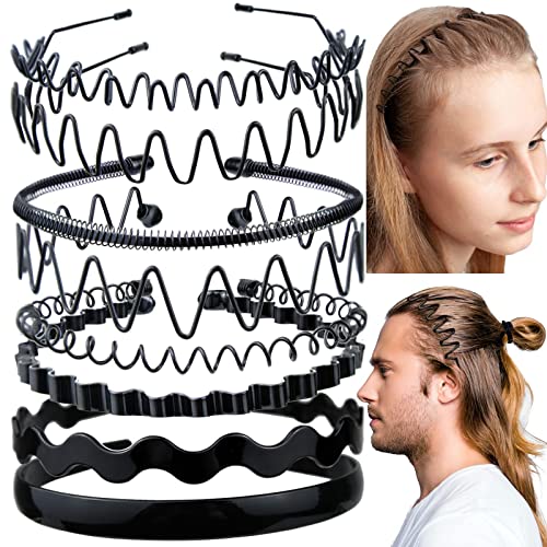LAPOHI 8 komada metalna traka za glavu za muškarce i žene Podesiva Unisex valovita traka za kosu neklizajući metalni plastični obruč