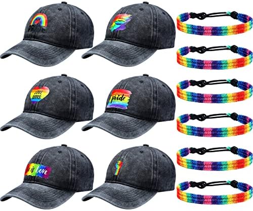 12 kom izgrađene duge gay ponos bejzbol kapa i ponos narukvice na narukvicu uključuju podesive duge bejzbol šešir duge pletenice za