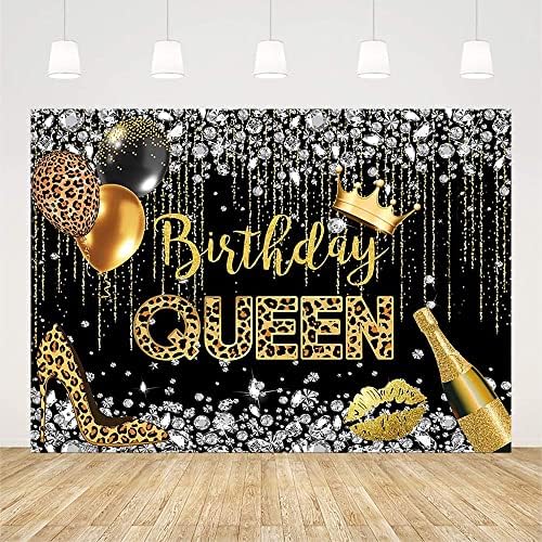 Sendy 7x5ft rođendan kraljica pozadina za ženu djevojka Leopard crna i Zlatna Dijamantska kruna balon šampanjac fotografija pozadina