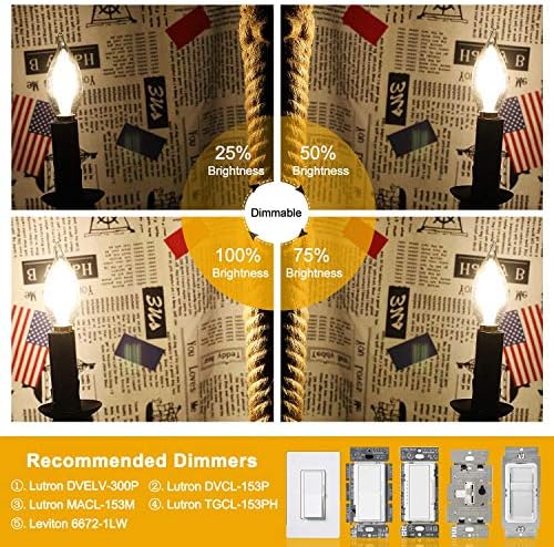 CRLight 6w Led kandelabra sijalica 3000K meka Bijela, 70w ekvivalentna 700lm, E12 baza dimabilne LED sijalice za luster, Vintage Edison