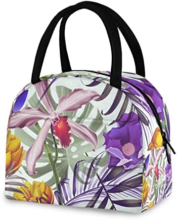 Alaza Tropical Purple Flower torba za ručak tote izolovane hladnjače torbe za višekratnu upotrebu kutija za ručak prijenosni za žene djecu muškarci djevojčice dječaci Zamrzivi držač za ručak za školski rad