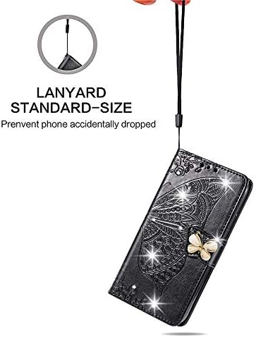 Meikonst Diamond Butterfly Case za iPhone SE 2020, Moderan Bling Embossing Flip Wallet Stand slot za kartice magnetna kopča meka PU