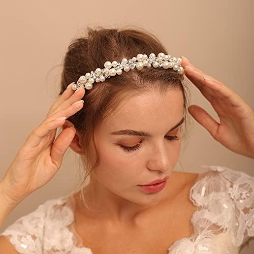 Jumwrit Pearl vjenčana traka za glavu vještački dijamant Tiara kruna Srebrni cvijet Svadbeni pokrivač za glavu princeza Dodaci za