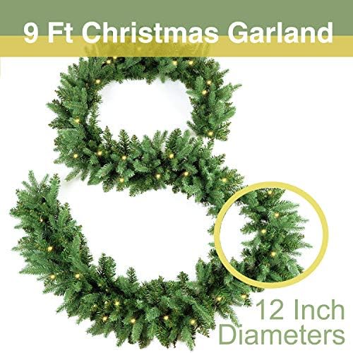 Homekaren Božićni vijenac 9 Ft po 12 inčni prelit Fraser FIR XMAS Garland sa 50 LED svjetla 550 vrhova, stvarna poput bujnog i klasika Zeleni stil za unutarnji ukras na otvorenom
