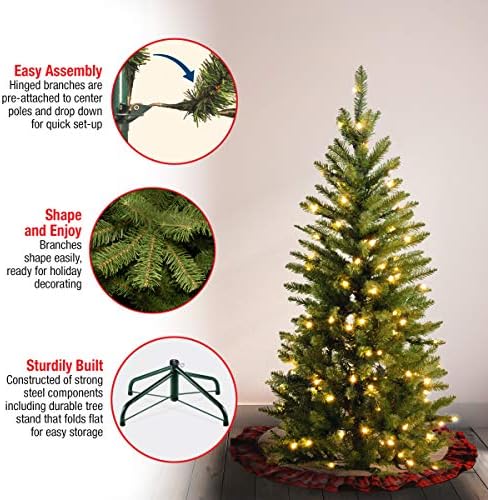 Nacionalna stabla tvrtka Umjetna pred-lit tanka božićna drvce, zelena, kraljevi drveta, bijela svjetla, uključuje štand, 4,5 stopa