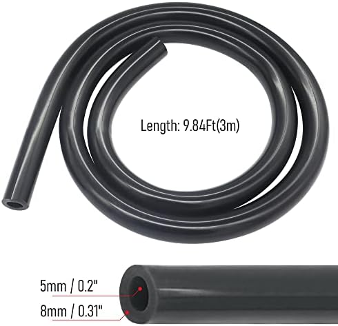 Focmkeas silikonske cijevi 0,2 x 0,31 (5x8mm) 9.84ft Dužina fleksibilna crna cijev, silikonska gumena cijev za cijev za cijev za zrak