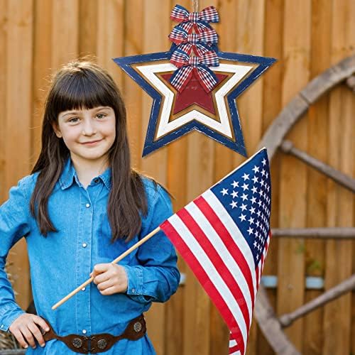 Viseći viseći natpitni dan Patriotski zvjezdani ukras Neovisnosti Drveni viseći američki rustikalni vješalica za vrata sa plaičnim