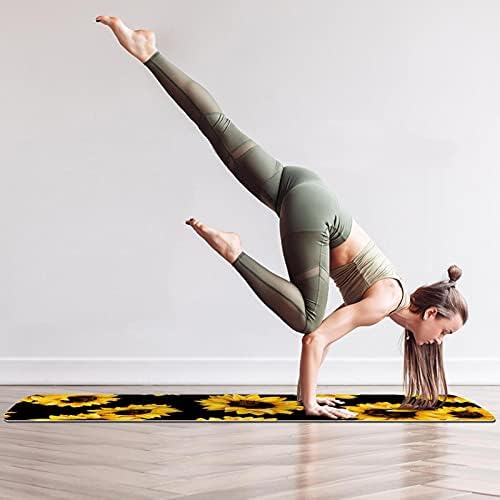 Prostirka za jogu suncokretova Crna šara ekološka neklizajuća podloga za fitnes vježbe za Pilates i vježbe na podu