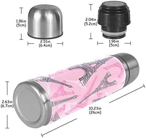 Izolirana boca za vodu, termos za toplu piću, Eiffelov kula uzorak ružičasta, kafa termos boce od nehrđajućeg čelika