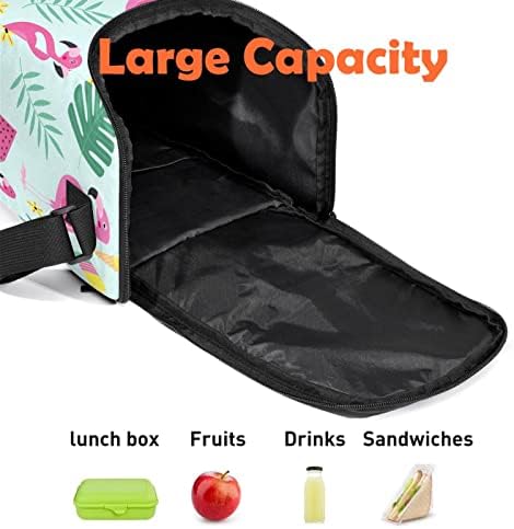 Torbe za ručak za žene i muškarce, izolovana Flamingo ljetna zelena kutija za ručak sa podesivom naramenicom za školu, posao, piknik, kampovanje