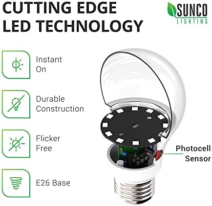 Sunco Dusk to Dawn sijalice vanjski senzor A19 LED sijalica, UL & amp; Energy Star navedene 9W, 800lm, Auto On/Off fotoćelija automatski za vanjsko osvjetljenje, 3000k topla bijela, pakovanje od 6