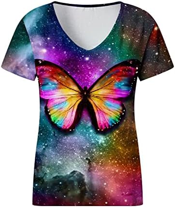 Ženske kravate boje, ljeto 2023 V rect thirt trendi bluze leptir print majica tees kratki rukav Tunike slatki pulover