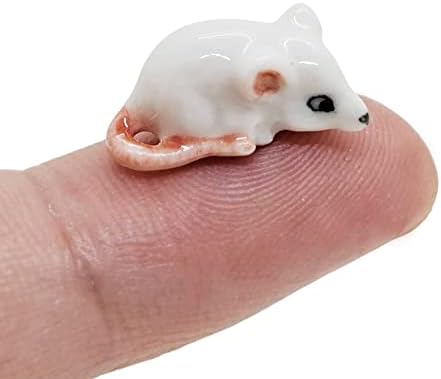 Witnystore 1¼ Dugo izgled ravno bijela miša figurica - minijaturna keramička bijela miša figurice rat miševi glodalice ručno izrađene