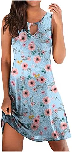 Ženske ljetne haljine Boho cvjetni Print Sundress Casual Flowy okrugli vrat izdubljeni bez rukava Tank Dress Shirt Dress