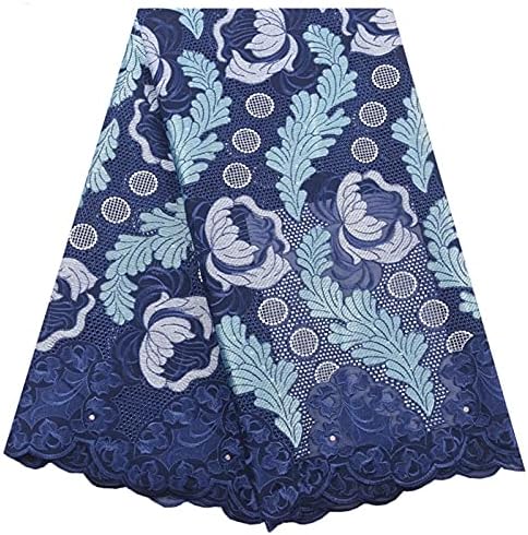 Uongfi plava pamučna čipkasta tkanina vez Voile čipka za šivanje 5yards pamučna tkanina čipka sa kamenčićima