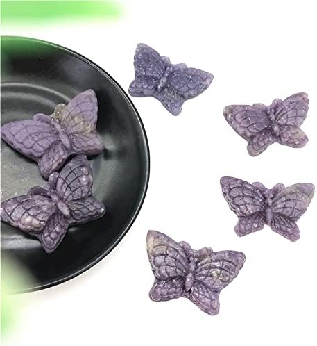 Binnanfang AC216 1pc Natural Purple Lepidolit Butterfly Ručno uklesane kristalne leptirske životinje Izliječenje kamenja Dekor Pokloni