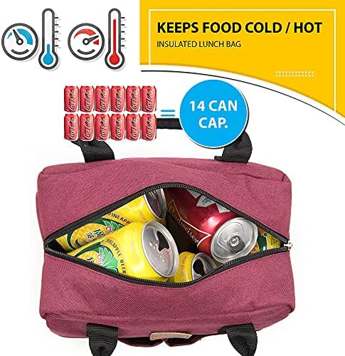 TRACERY izolovana torba za ručak za višekratnu upotrebu - prijenosni hladnjak za kancelarijski rad škola piknik plaža Workout Travel-tote Organizator torbi za ručak sa podesivim remenom za rame - 1 besplatno pakovanje leda