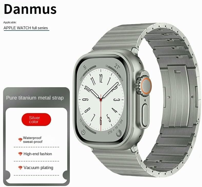 Danmus Titanium Band kompatibilan je za Apple Watch Ultra bend 49mm Titanijum metalni remen sa zakrivljenim kopčama kompatibilan za
