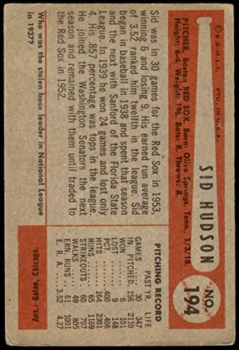 1954 Bowman 194 Sid Hudson Boston Red Sox GD + Red Sox