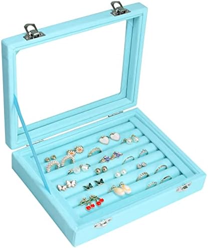Vicoter prstenovi Organizator Tacna 7 slota baršun nakit naušnica kutija sa prozirnim poklopcem nakit vitrina za djevojčice Supruga