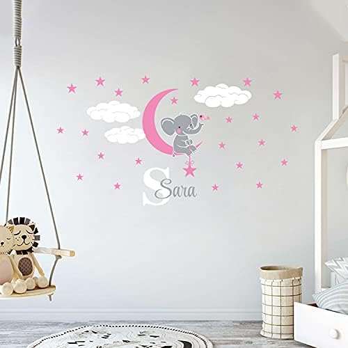 Prilagođeno ime i inicijalne zvijezde i oblake - Premijer - Baby Girl - Djevojčica - Dječji zid za djecu Dekoracije za bebe - Naljepnica za ukrašavanje zida muralnog zida za kućnu dječju spavaću sobu