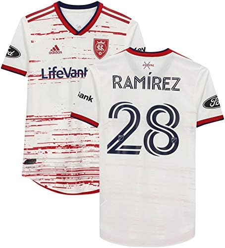Jezon Ramirez Real Salt Lake Goografied Match-a koristi # 28 Bijeli dres iz sezone 2020 MLS - nogometnih dresova autogramiranja