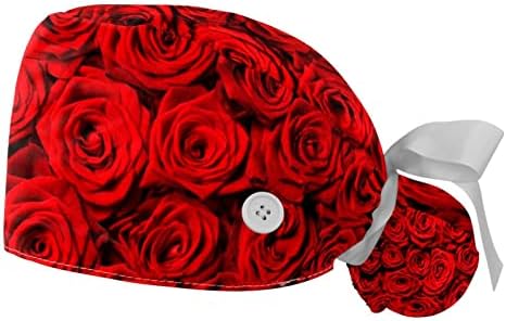 Yidax 2 komada Crvena ruža Cvjetni uzorak Radna kapa sa tipkama i vrpcom za dugu kosu