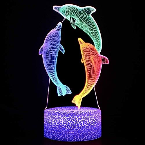 Goldmik Dolphins noćno svjetlo 3D Iluzijska lampa šareni dodirni dekor stolna lampa , Božićni rođendanski pokloni za dječake dječja